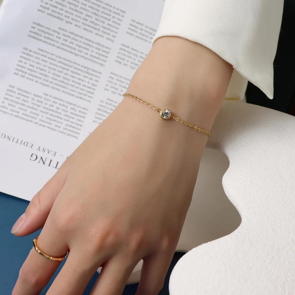NEW 18k Yellow Gold | 925 Sterling Bezel Set Diamond Solitaire Bracelet - Picture 9 of 16